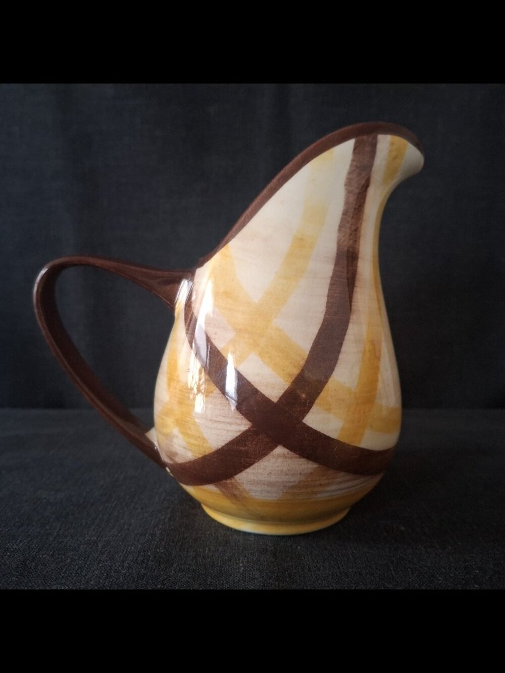 Vintage Vernon Kilns Dinnerware Organdie Brown Yellow Plaid Milk Pitcher